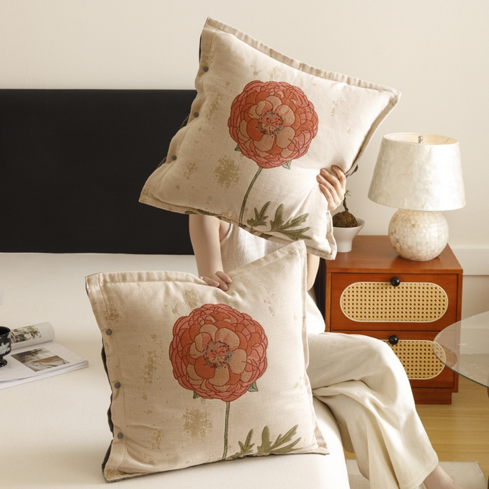 91家纺网 家纺一手货源 找家纺 爱港家纺 2025新款全棉纯棉纱布抱枕 靠枕 可拆洗 腰枕 客厅卧室汽车纯棉方枕套 羞花