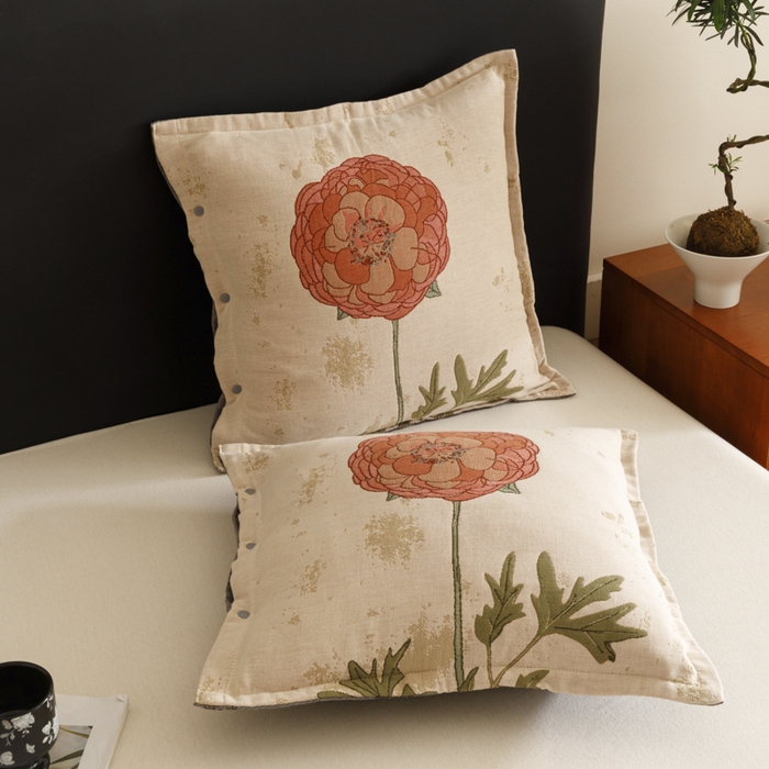 91家纺网 家纺一手货源 找家纺 爱港家纺 2025新款全棉纯棉纱布抱枕 靠枕 可拆洗 腰枕 客厅卧室汽车纯棉方枕套 羞花