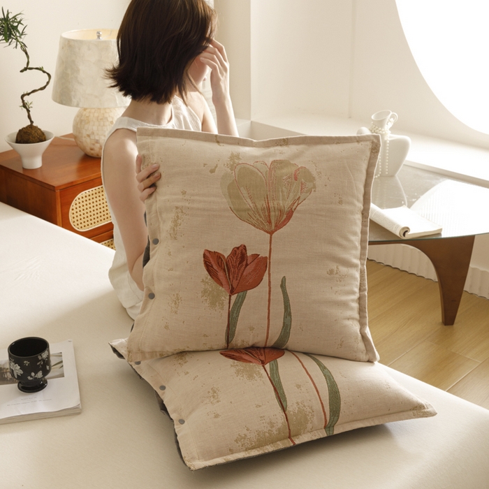 91家纺网 家纺一手货源 找家纺 爱港家纺 2025新款全棉纯棉纱布抱枕 靠枕 可拆洗 腰枕 客厅卧室汽车纯棉方枕套 闭月