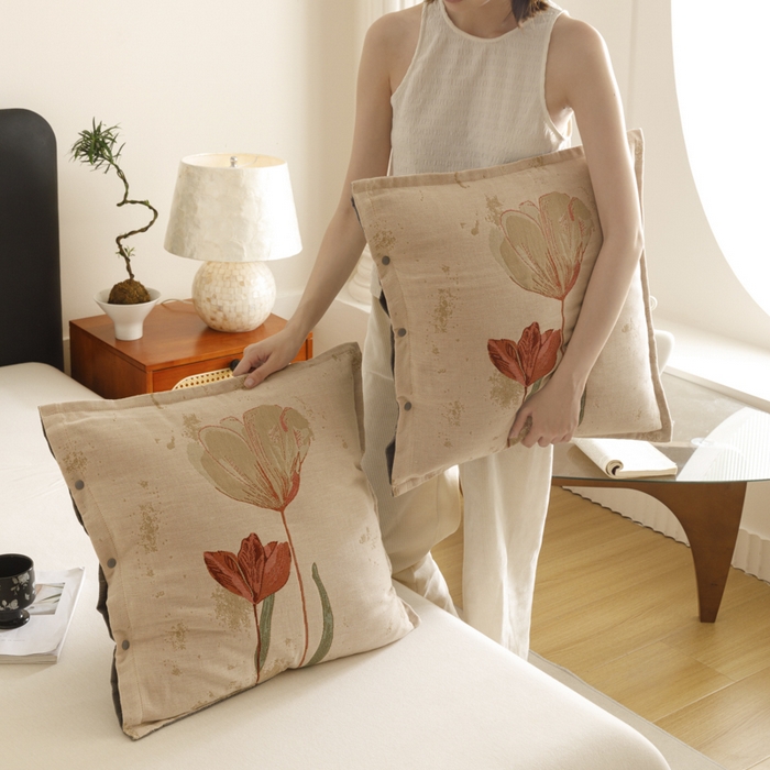 91家纺网 家纺一手货源 找家纺 爱港家纺 2025新款全棉纯棉纱布抱枕 靠枕 可拆洗 腰枕 客厅卧室汽车纯棉方枕套 闭月