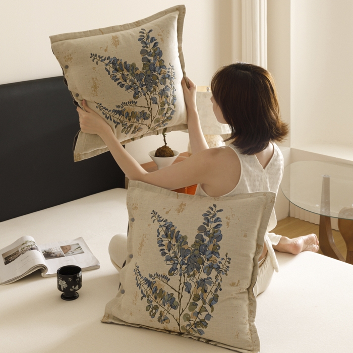 91家纺网 家纺一手货源 找家纺 爱港家纺 2025新款全棉纯棉纱布抱枕 靠枕 可拆洗 腰枕 客厅卧室汽车纯棉方枕套 落雁