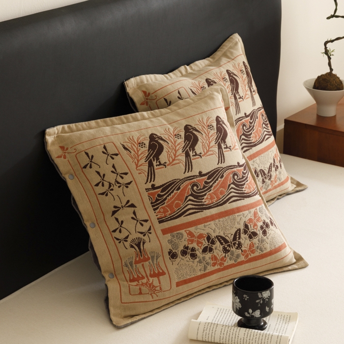 91家纺网 家纺一手货源 找家纺 爱港家纺 2025新款全棉纯棉纱布抱枕 靠枕 可拆洗 腰枕 客厅卧室汽车纯棉方枕套 古朴