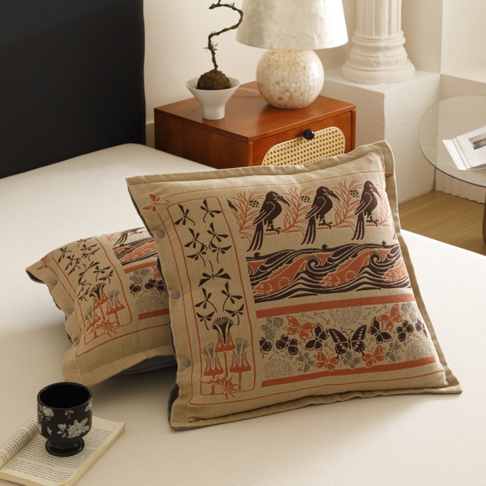 91家纺网 家纺一手货源 找家纺 爱港家纺 2025新款全棉纯棉纱布抱枕 靠枕 可拆洗 腰枕 客厅卧室汽车纯棉方枕套 古朴