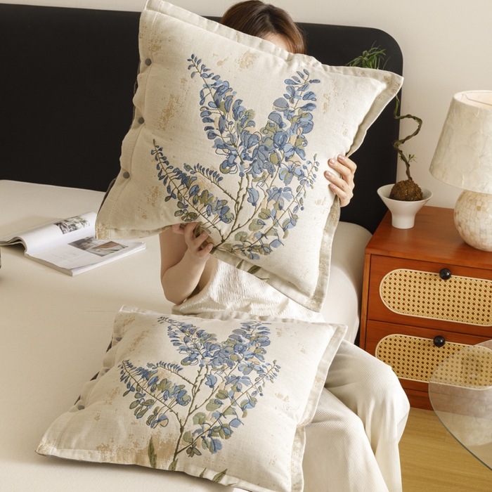 91家纺网 家纺一手货源 找家纺 爱港家纺 2025新款全棉纯棉纱布抱枕 靠枕 可拆洗 腰枕 客厅卧室汽车纯棉方枕套 落雁