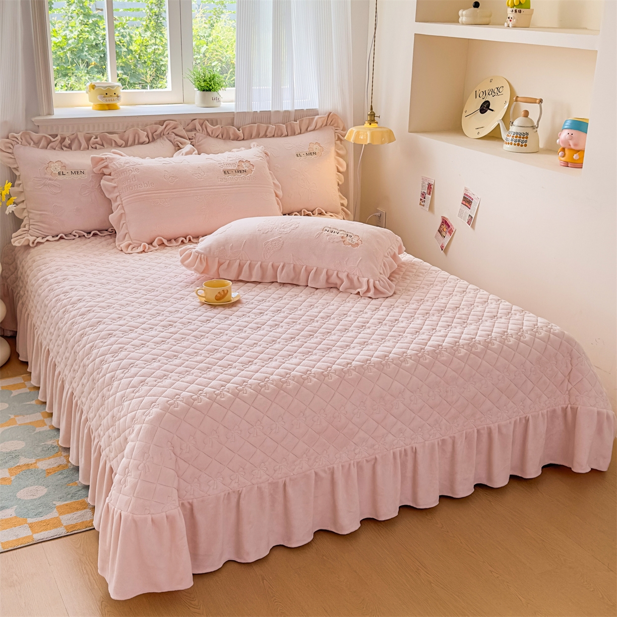 91家纺网 家纺一手货源 找家纺 恒爱家纺 2025新款牛奶绒立体剪花床盖四件套-心魅 心魅-美人玉