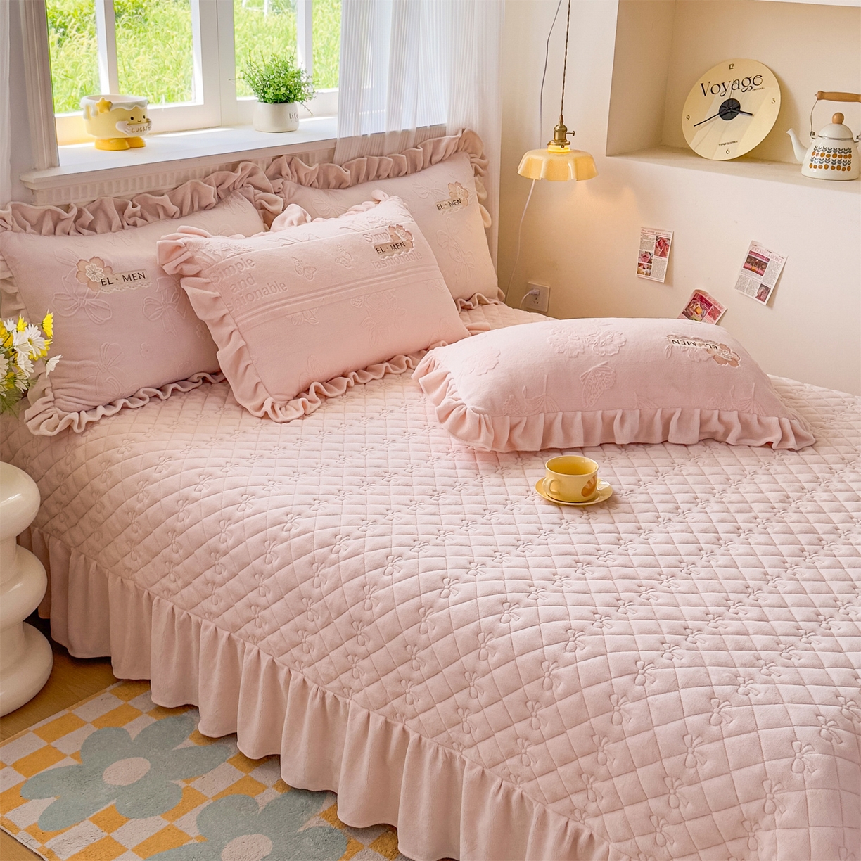 91家纺网 家纺一手货源 找家纺 恒爱家纺 2025新款牛奶绒立体剪花床盖四件套-心魅 心魅-美人玉