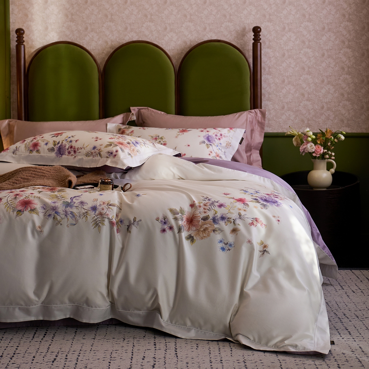 91家纺网 家纺一手货源 找家纺 轩和家居 2025新款70SA类轻奢长绒棉纯棉花四件套正品YKK拉链+精品做工 第一组 繁花