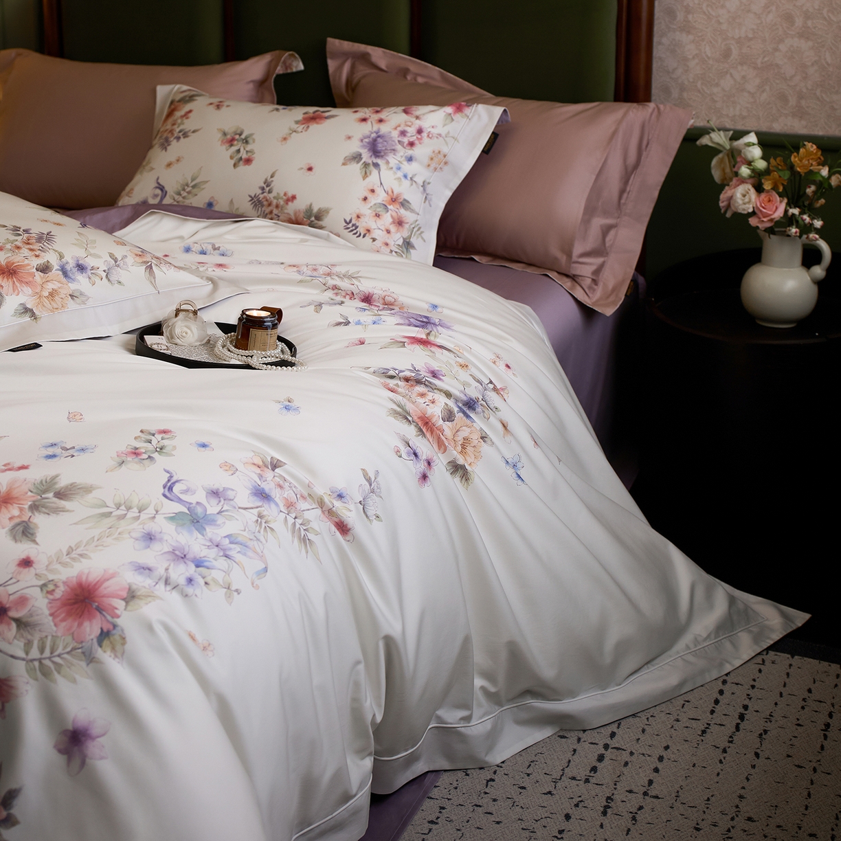 91家纺网 家纺一手货源 找家纺 轩和家居 2025新款70SA类轻奢长绒棉纯棉花四件套正品YKK拉链+精品做工 第一组 繁花