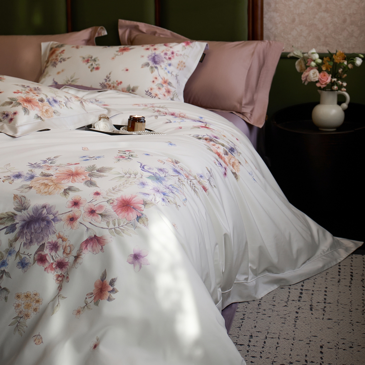 91家纺网 家纺一手货源 找家纺 轩和家居 2025新款70SA类轻奢长绒棉纯棉花四件套正品YKK拉链+精品做工 第一组 繁花