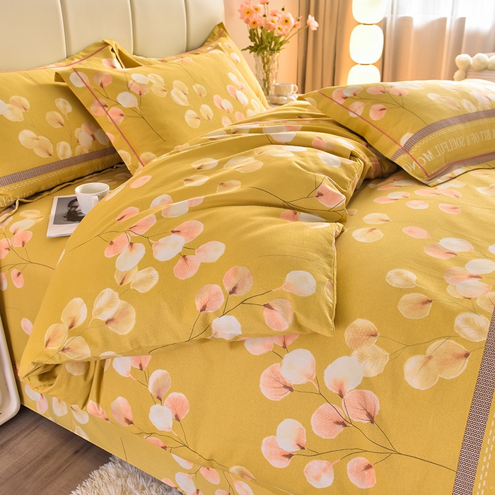 91家纺网 家纺一手货源 找家纺 幸嘉轩 2025新款全棉秋冬加厚保暖喷气磨毛纯棉印花四件套 薇薇安-黄