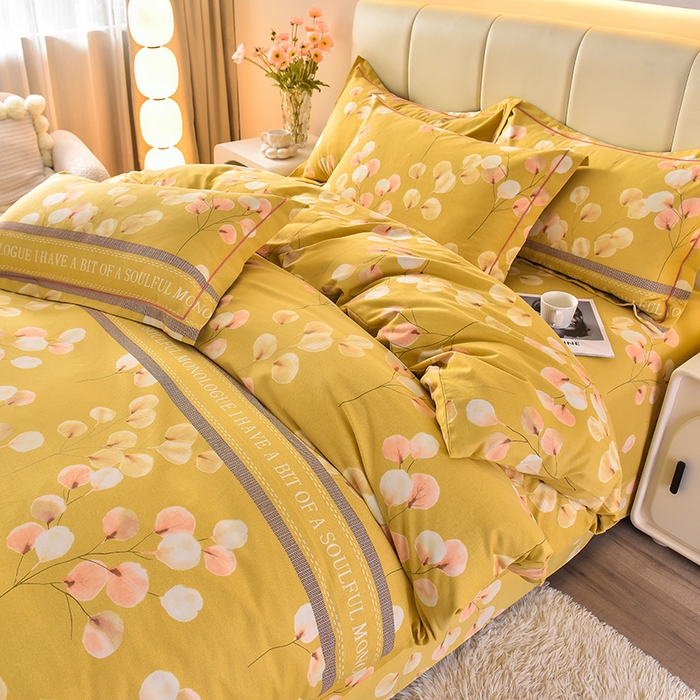 91家纺网 家纺一手货源 找家纺 幸嘉轩 2025新款全棉秋冬加厚保暖喷气磨毛纯棉印花四件套 薇薇安-黄