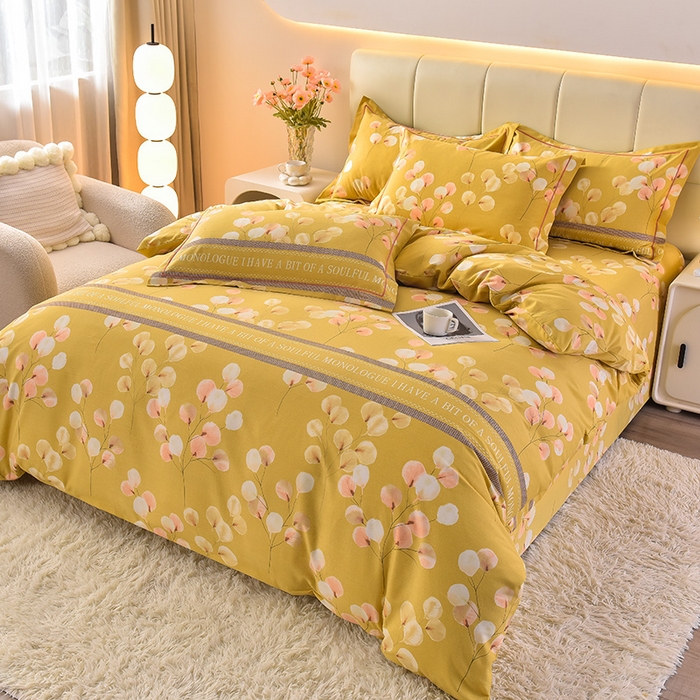 91家纺网 家纺一手货源 找家纺 幸嘉轩 2025新款全棉秋冬加厚保暖喷气磨毛纯棉印花四件套 薇薇安-黄