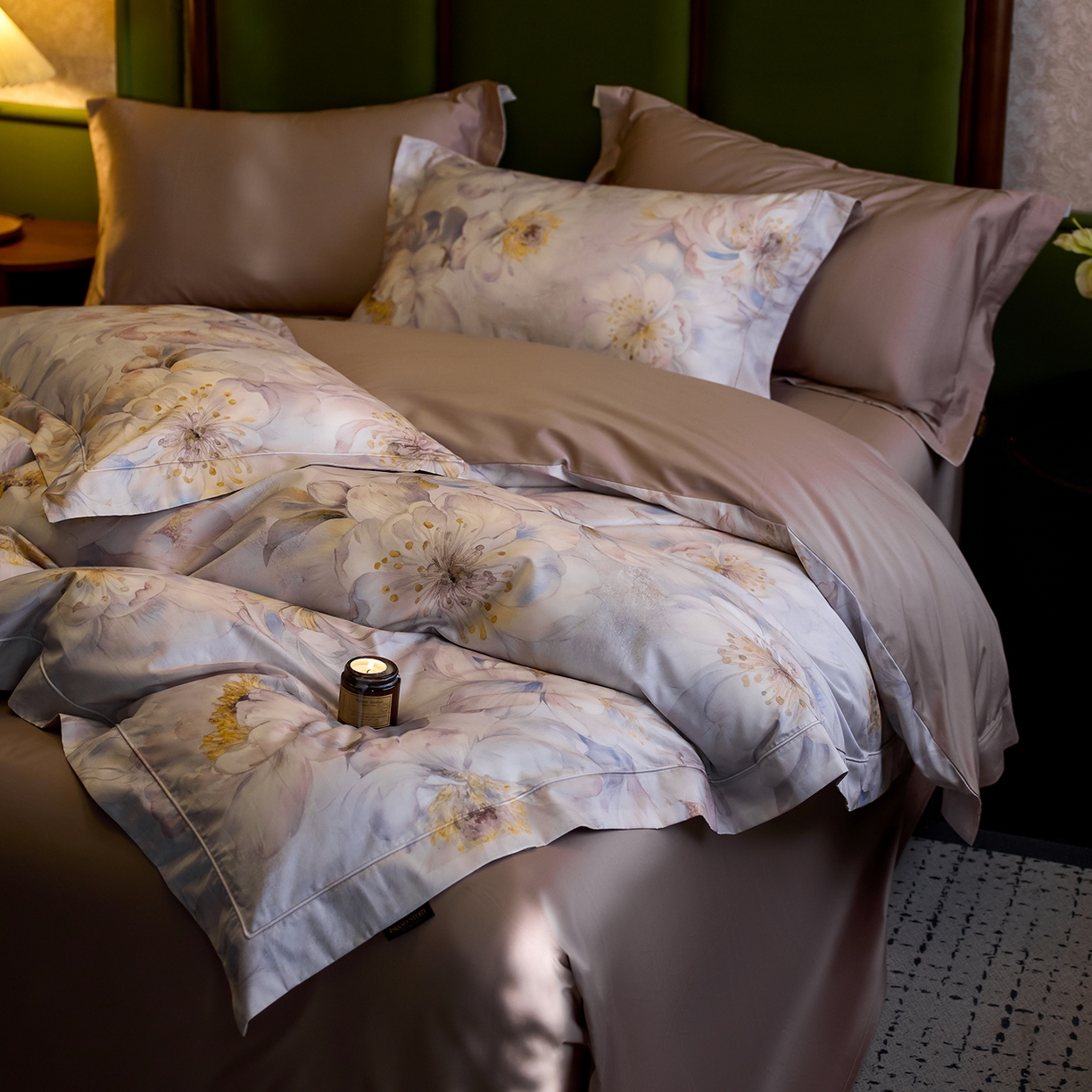 91家纺网 家纺一手货源 找家纺 轩和家居 2025新款70SA类轻奢长绒棉纯棉花四件套正品YKK拉链+精品做工 第一组 花吟