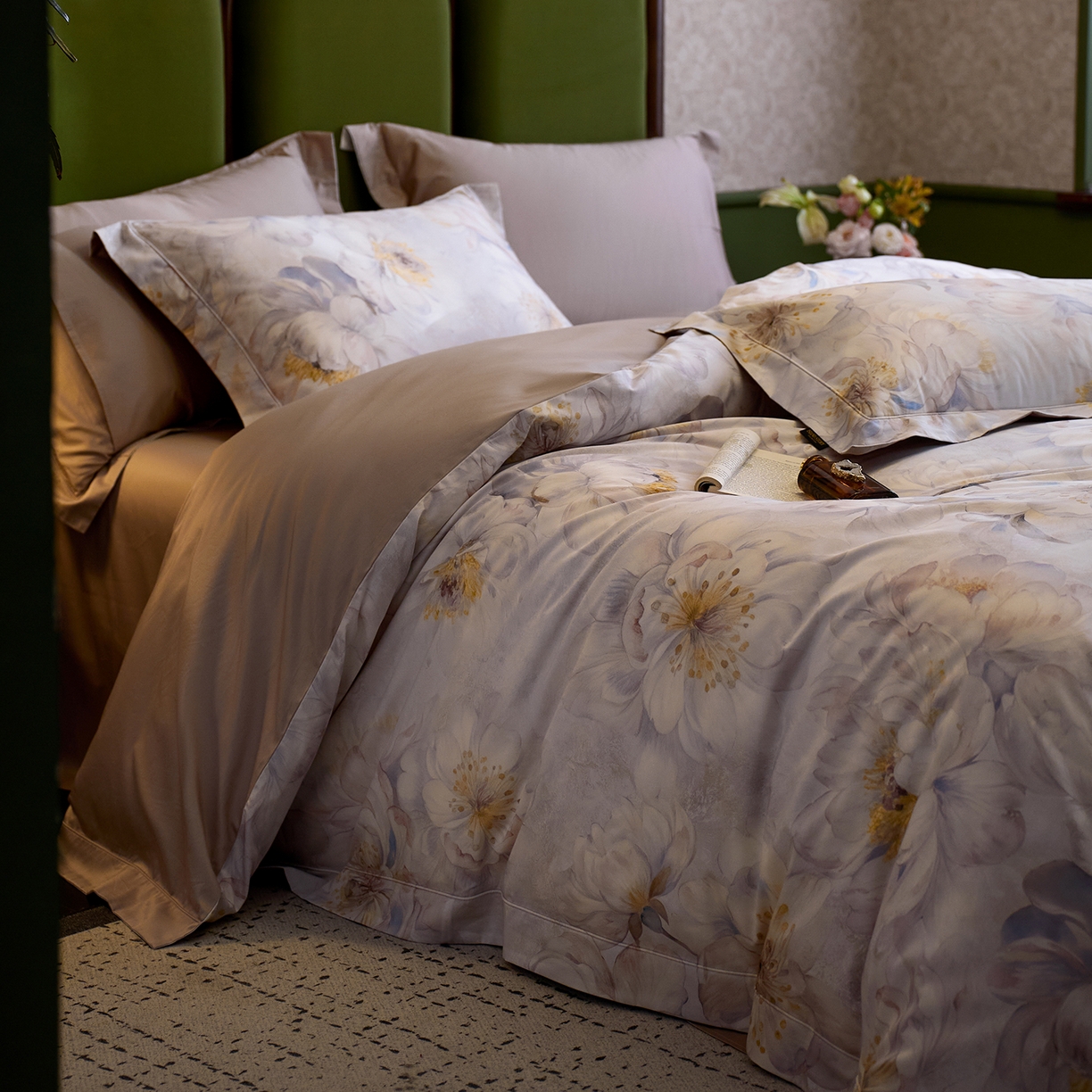 91家纺网 家纺一手货源 找家纺 轩和家居 2025新款70SA类轻奢长绒棉纯棉花四件套正品YKK拉链+精品做工 第一组 花吟