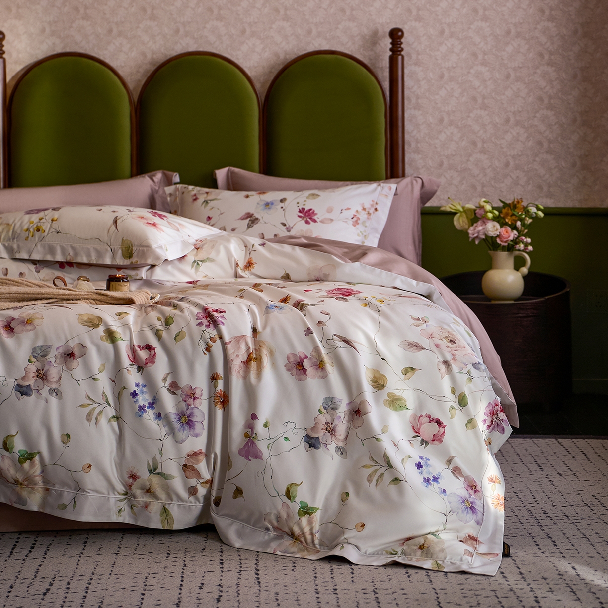 91家纺网 家纺一手货源 找家纺 轩和家居 2025新款70SA类轻奢长绒棉纯棉花四件套正品YKK拉链+精品做工 第一组 满芳庭