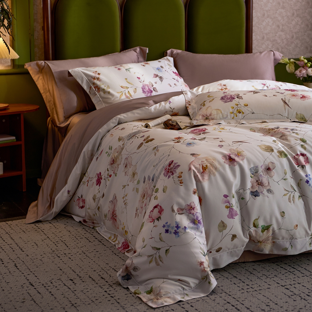 91家纺网 家纺一手货源 找家纺 轩和家居 2025新款70SA类轻奢长绒棉纯棉花四件套正品YKK拉链+精品做工 第一组 满芳庭