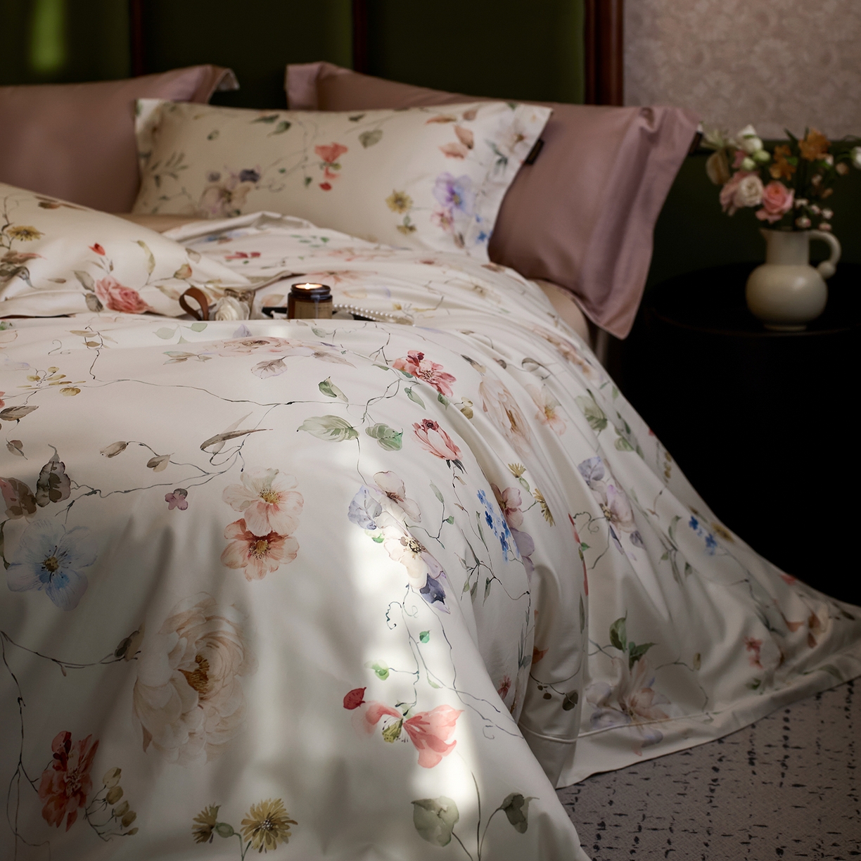 91家纺网 家纺一手货源 找家纺 轩和家居 2025新款70SA类轻奢长绒棉纯棉花四件套正品YKK拉链+精品做工 第一组 山木花葶