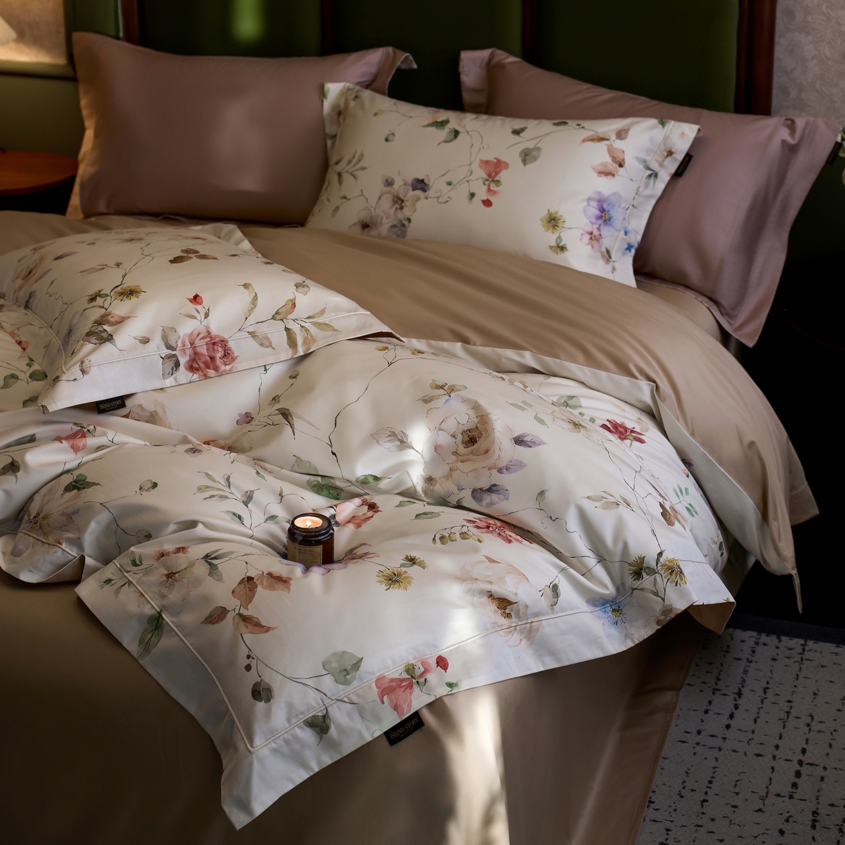 91家纺网 家纺一手货源 找家纺 轩和家居 2025新款70SA类轻奢长绒棉纯棉花四件套正品YKK拉链+精品做工 第一组 山木花葶