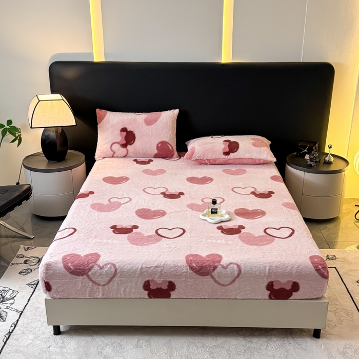 91家纺网 家纺一手货源 找家纺 爱多多家居 2025新款印花兔毛绒高克重单床笠床笠单件 床笠-米妮