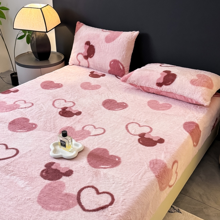 91家纺网 家纺一手货源 找家纺 爱多多家居 2025新款印花兔毛绒高克重单床笠床笠单件 床笠-米妮