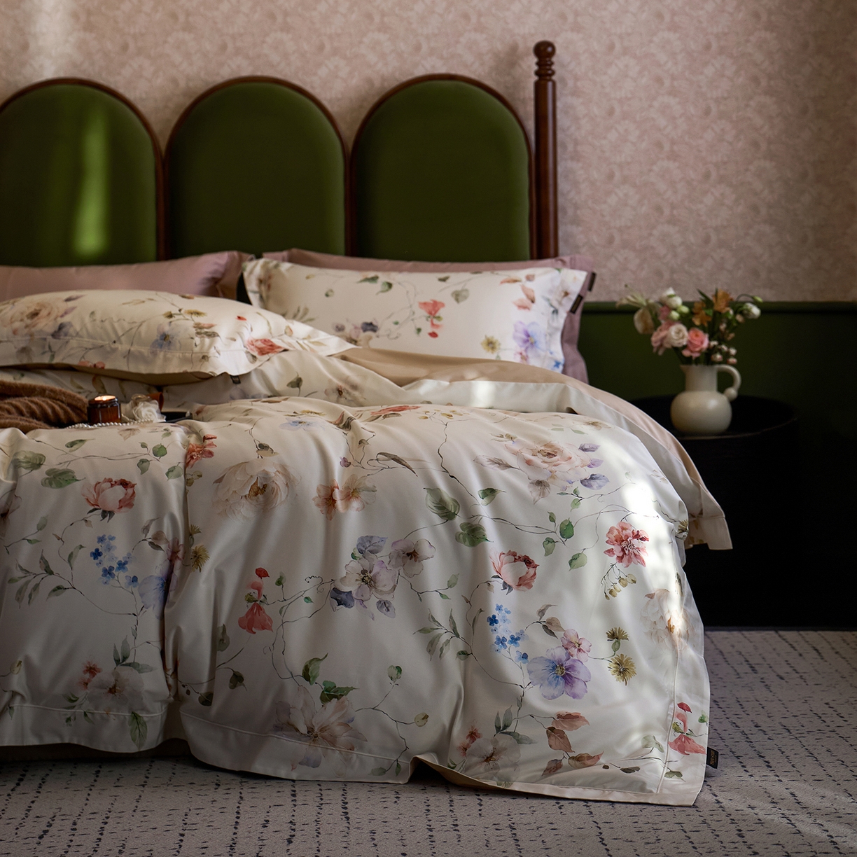 91家纺网 家纺一手货源 找家纺 轩和家居 2025新款70SA类轻奢长绒棉纯棉花四件套正品YKK拉链+精品做工 第一组 山木花葶