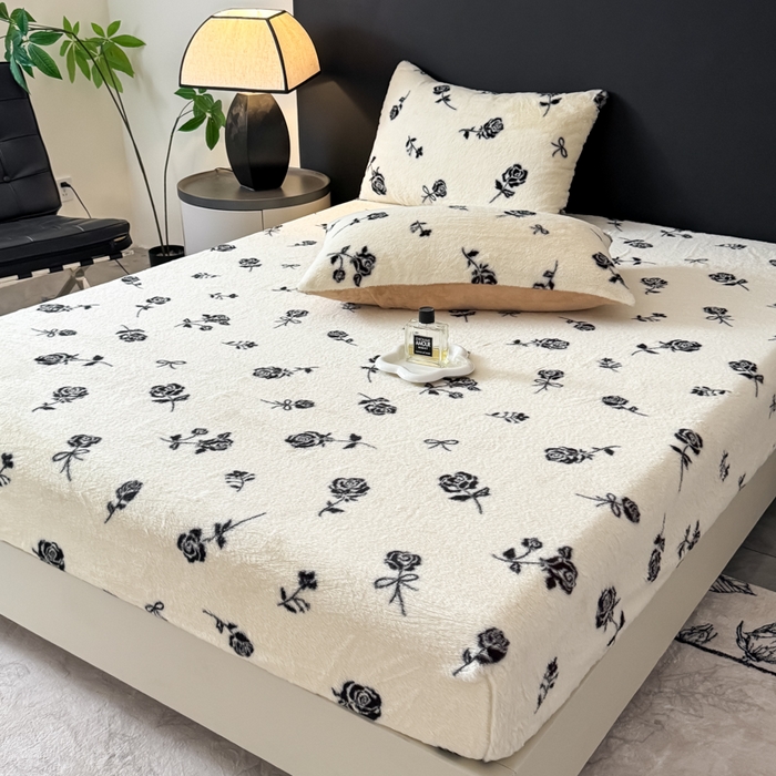 91家纺网 家纺一手货源 找家纺 爱多多家居 2025新款印花兔毛绒高克重单床笠床笠单件 床笠-暗夜玫瑰