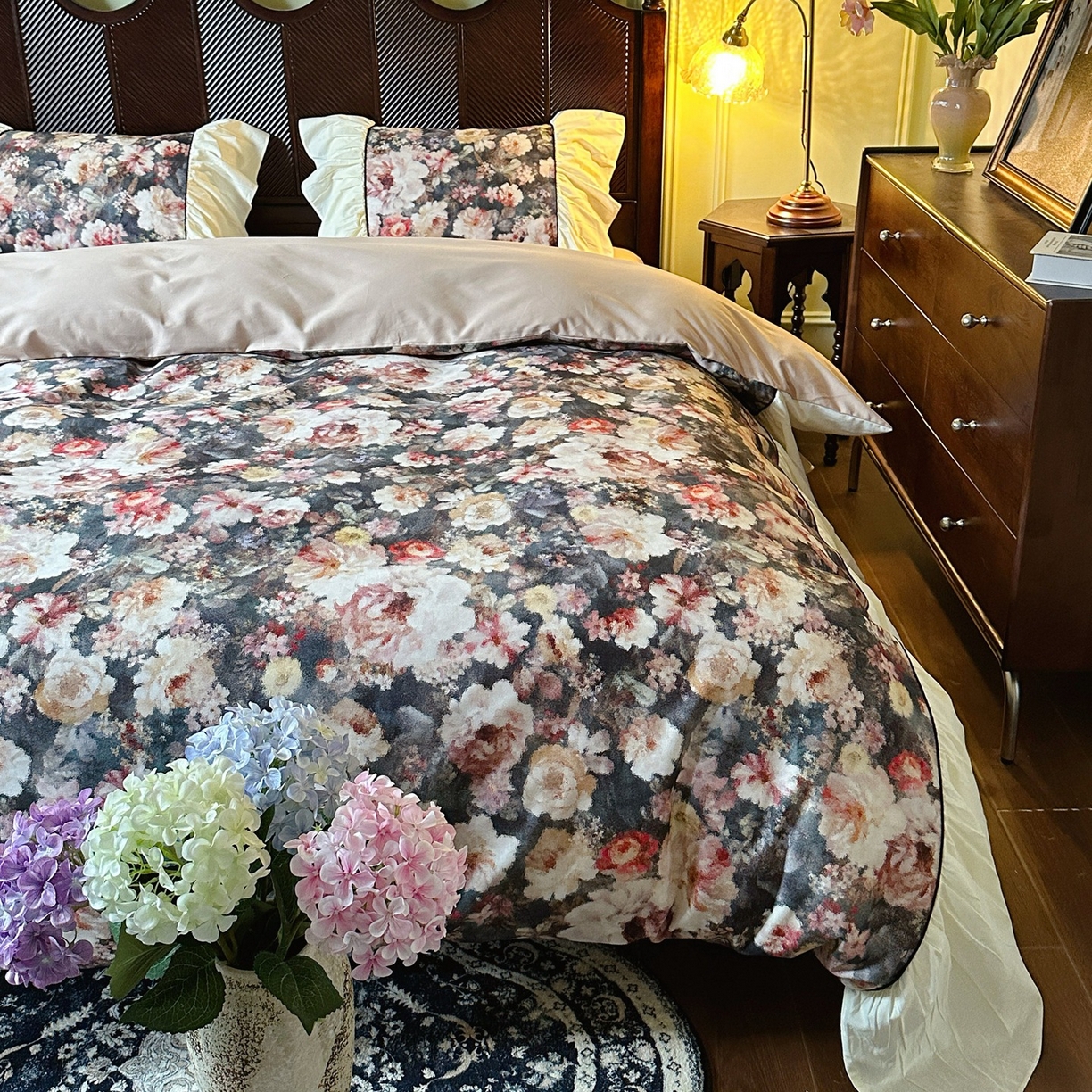 91家纺网 家纺一手货源 找家纺 （总）曼布缇 2025新款100s法式加厚全棉纯棉磨毛四件套-馥郁