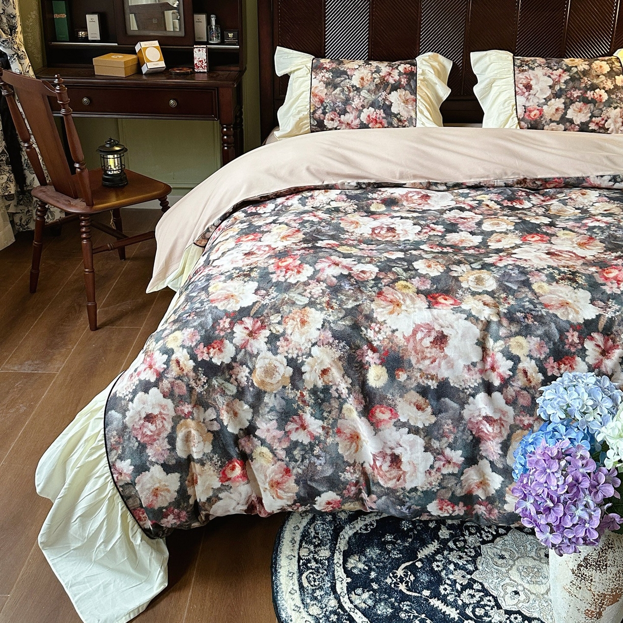 91家纺网 家纺一手货源 找家纺 （总）曼布缇 2025新款100s法式加厚全棉纯棉磨毛四件套-馥郁