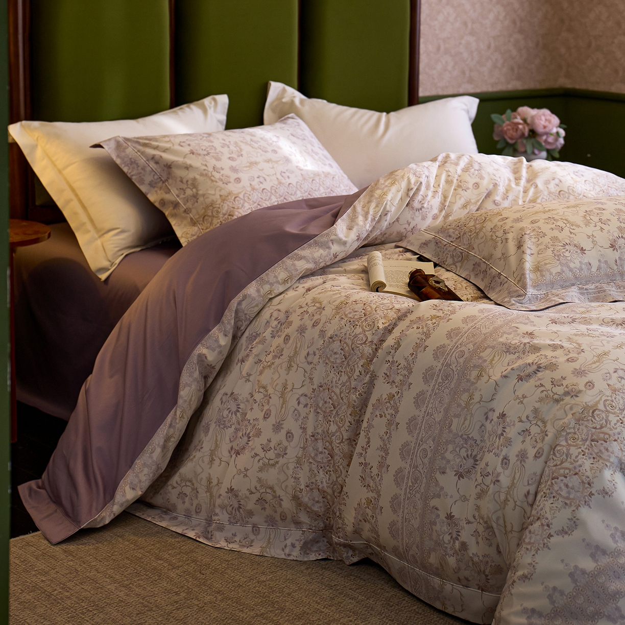 91家纺网 家纺一手货源 找家纺 轩和家居 2025新款70SA类轻奢长绒棉纯棉花四件套正品YKK拉链+精品做工 第一组 西曼花诗