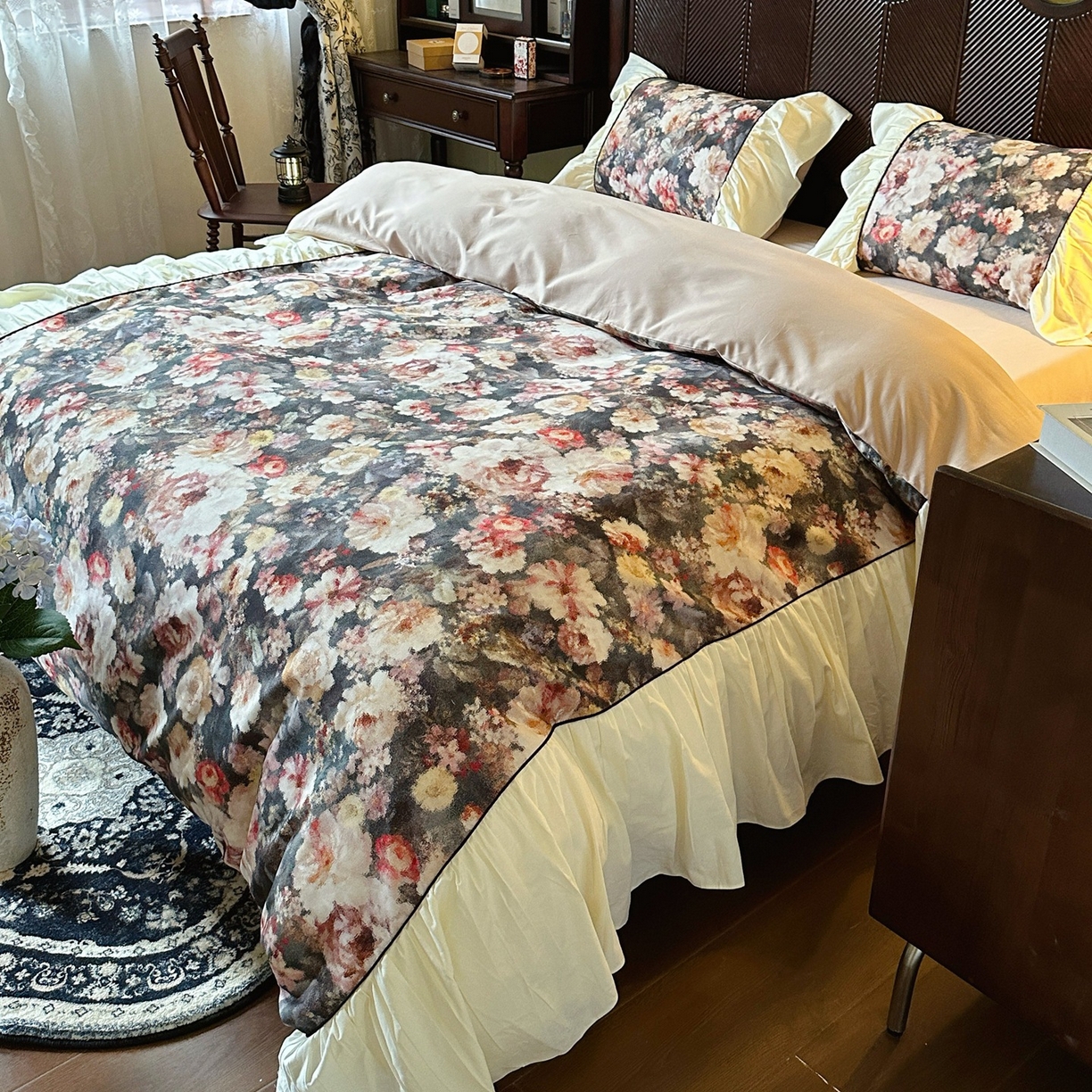 91家纺网 家纺一手货源 找家纺 （总）曼布缇 2025新款100s法式加厚全棉纯棉磨毛四件套-馥郁