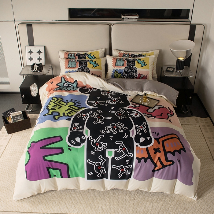 91家纺网 家纺一手货源 找家纺 摩卡（乐趣） 2025新款现代简约四季棉四季款四件套 多巴胺