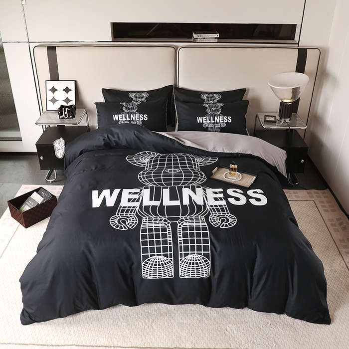 91家纺网 家纺一手货源 找家纺 摩卡（乐趣） 2025新款现代简约四季棉四季款四件套 机器熊