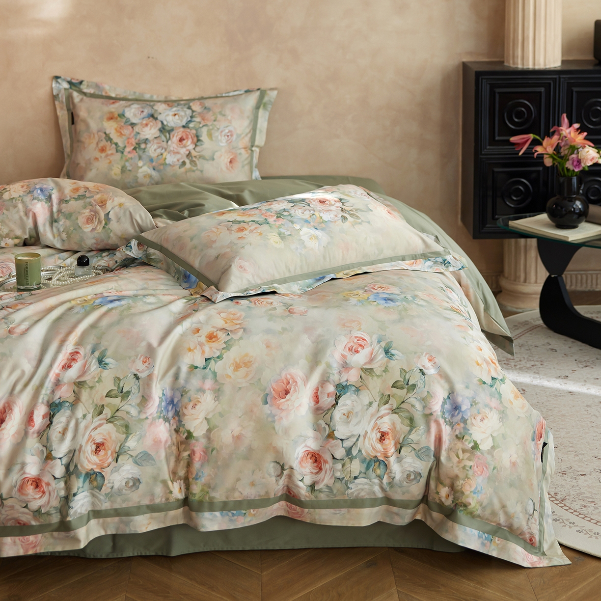 91家纺网 家纺一手货源 找家纺 轩和家居 2025新款70SA类轻奢长绒棉纯棉花四件套正品YKK拉链+精品做工 第一组 风沐