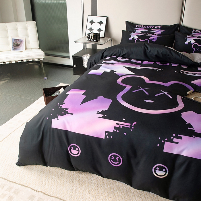 91家纺网 家纺一手货源 找家纺 摩卡（乐趣） 2025新款现代简约四季棉四季款四件套 电击熊