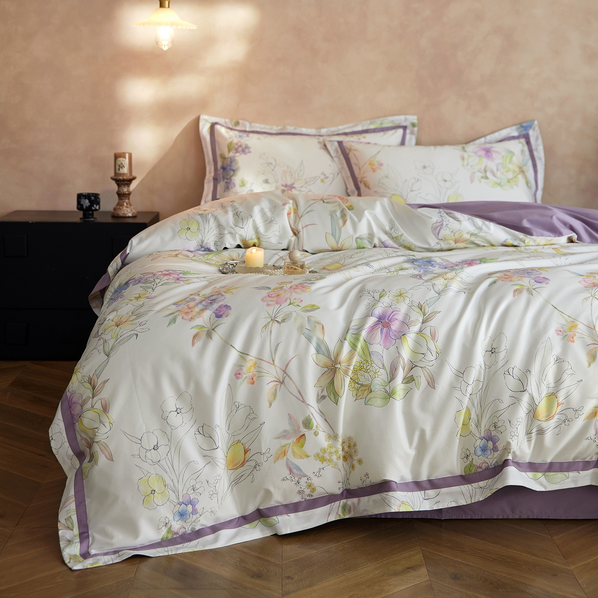 91家纺网 家纺一手货源 找家纺 轩和家居 2025新款70SA类轻奢长绒棉纯棉花四件套正品YKK拉链+精品做工 第一组 兰萱