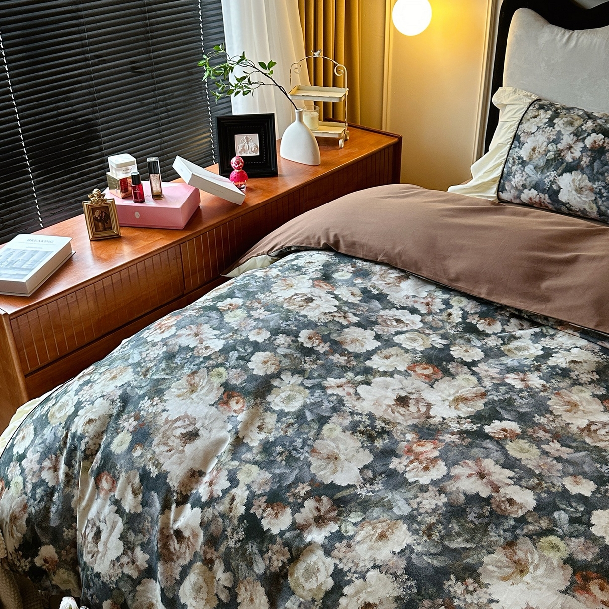 91家纺网 家纺一手货源 找家纺 曼布缇 2025新款100s法式加厚全棉纯棉磨毛四件套-馥郁 馥郁-绿咖