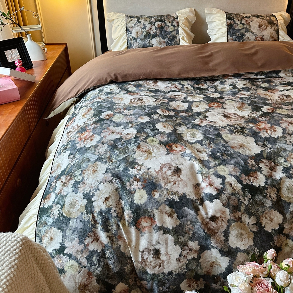 91家纺网 家纺一手货源 找家纺 曼布缇 2025新款100s法式加厚全棉纯棉磨毛四件套-馥郁 馥郁-绿咖