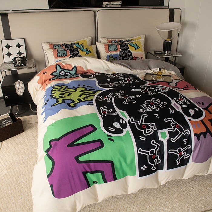 91家纺网 家纺一手货源 找家纺 摩卡（乐趣） 2025新款现代简约四季棉四季款四件套 多巴胺