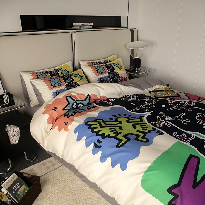 91家纺网 家纺一手货源 找家纺 摩卡（乐趣） 2025新款现代简约四季棉四季款四件套 多巴胺