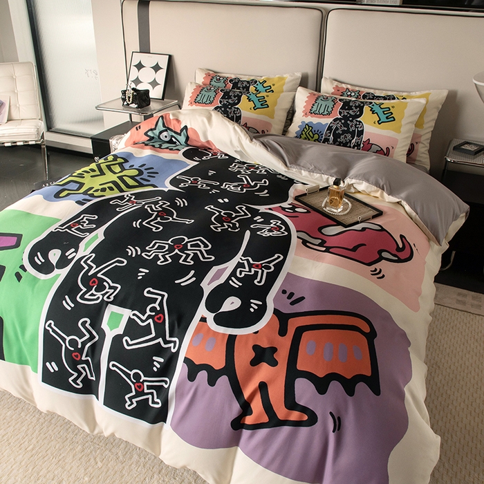 91家纺网 家纺一手货源 找家纺 摩卡（乐趣） 2025新款现代简约四季棉四季款四件套 多巴胺