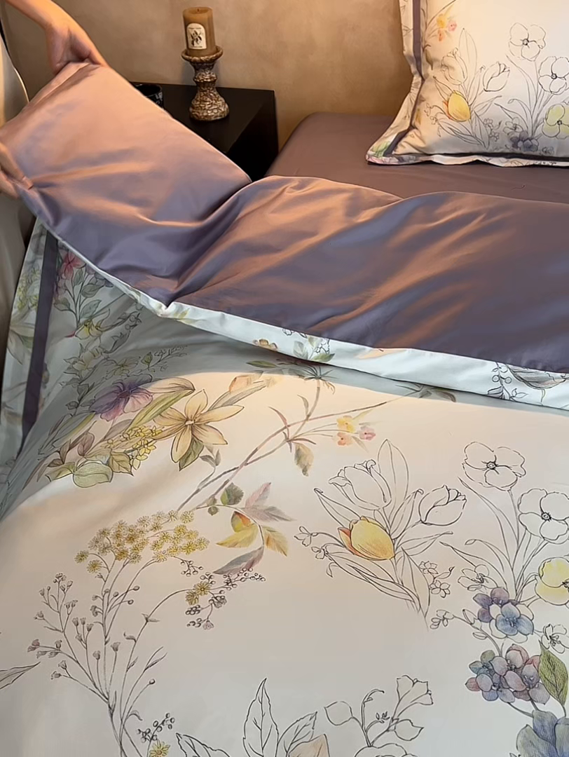 91家纺网 家纺一手货源 找家纺 轩和家居 2025新款70SA类轻奢长绒棉纯棉花四件套正品YKK拉链+精品做工 第一组 兰萱