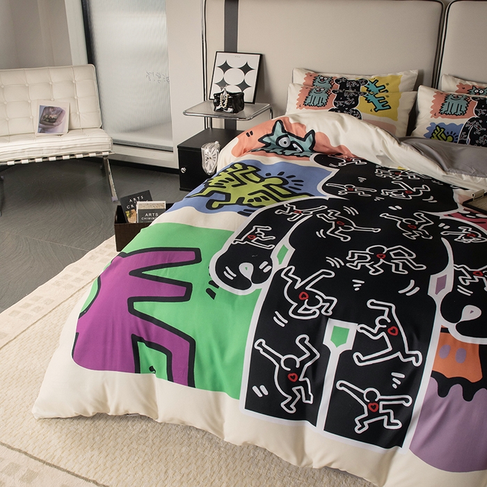 91家纺网 家纺一手货源 找家纺 摩卡（乐趣） 2025新款现代简约四季棉四季款四件套 多巴胺