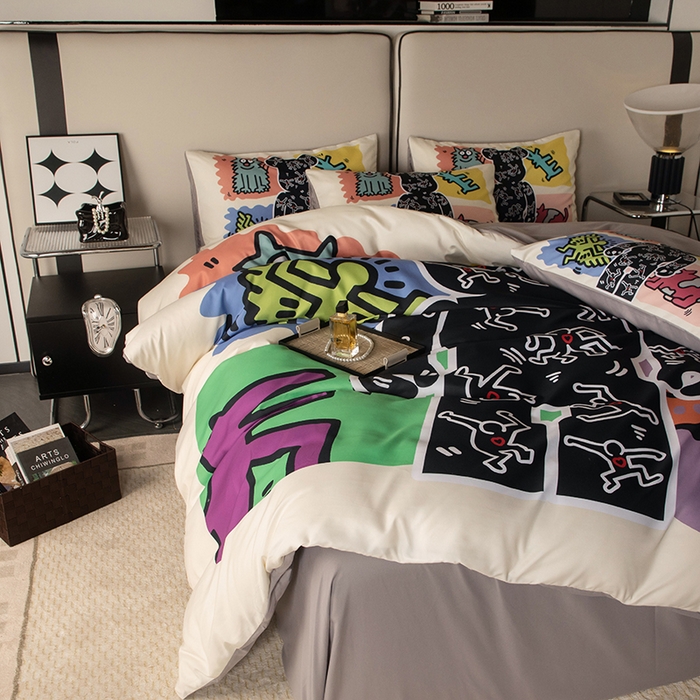 91家纺网 家纺一手货源 找家纺 摩卡（乐趣） 2025新款现代简约四季棉四季款四件套 多巴胺