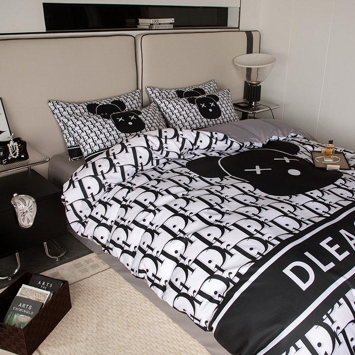 91家纺网 家纺一手货源 找家纺 摩卡（乐趣） 2025新款现代简约四季棉四季款四件套 黑白迪