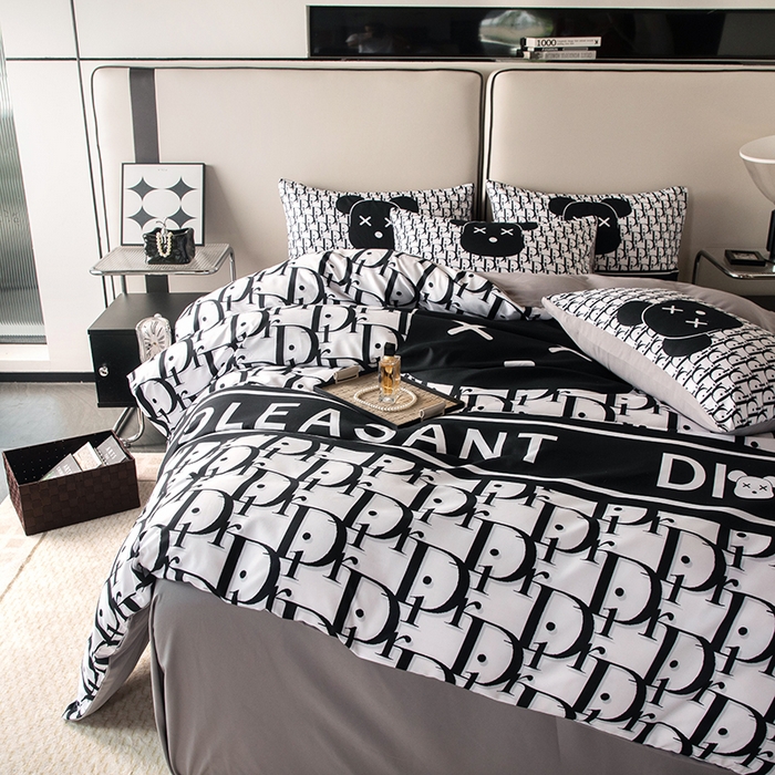 91家纺网 家纺一手货源 找家纺 摩卡（乐趣） 2025新款现代简约四季棉四季款四件套 黑白迪