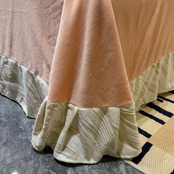 91家纺网 家纺一手货源 找家纺 云玲时尚 2025新款牛奶绒立体雕花兔毛绒包边四件套 叶仲花