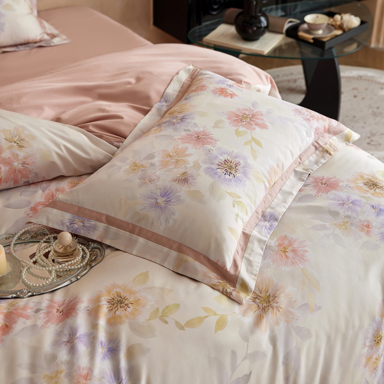 91家纺网 家纺一手货源 找家纺 轩和家居 2025新款70SA类轻奢长绒棉纯棉花四件套正品YKK拉链+精品做工 第一组 烟洛