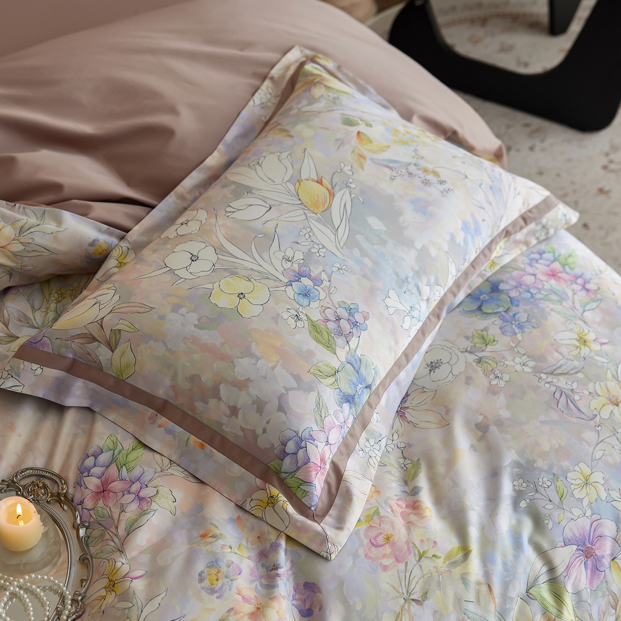 91家纺网 家纺一手货源 找家纺 轩和家居 2025新款70SA类轻奢长绒棉纯棉花四件套正品YKK拉链+精品做工 第一组 叶景