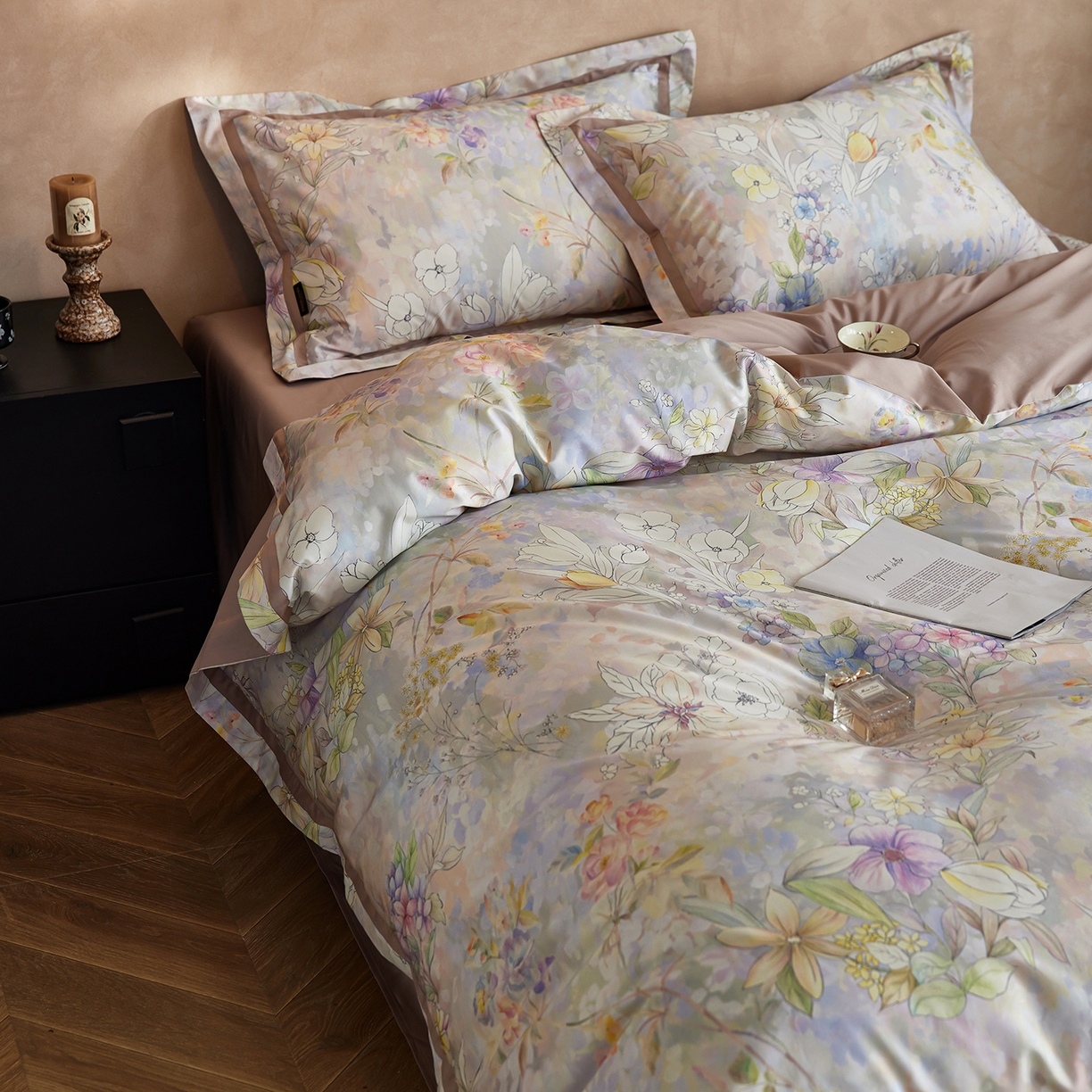 91家纺网 家纺一手货源 找家纺 轩和家居 2025新款70SA类轻奢长绒棉纯棉花四件套正品YKK拉链+精品做工 第一组 叶景