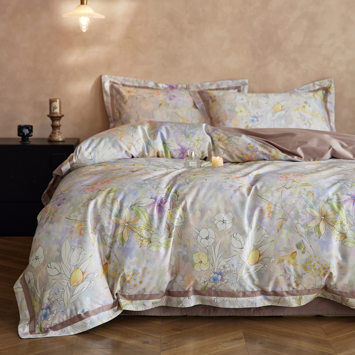 91家纺网 家纺一手货源 找家纺 轩和家居 2025新款70SA类轻奢长绒棉纯棉花四件套正品YKK拉链+精品做工 第一组 叶景